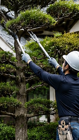 浜松市での庭木の剪定・伐採作業の様子